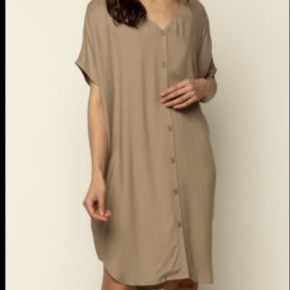 Oak + Fort Tan V Neck Shirt Dress